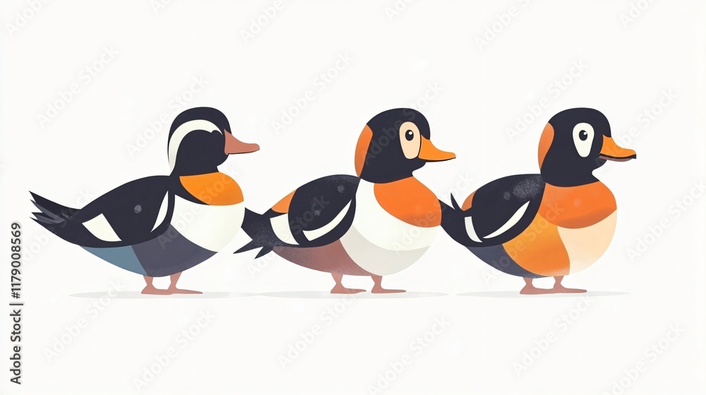 Fototapeta premium Trio of Ducks: Whimsical Waterfowl Illustration