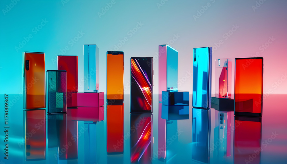 Obraz premium Vibrant Smartphone Showcase 3D Illustration