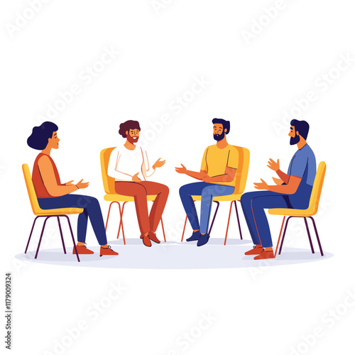 Four individuals seated at therapy group support