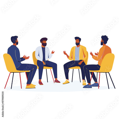Four individuals seated at therapy group support