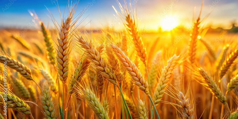 Close-up Rye Field, Golden Wheat, Summer Harvest, Rural Landscape, Agricultural Background Close-up Rye Field, Golden Wheat, Summer Harvest, Rural Landscape, Agricultural Background