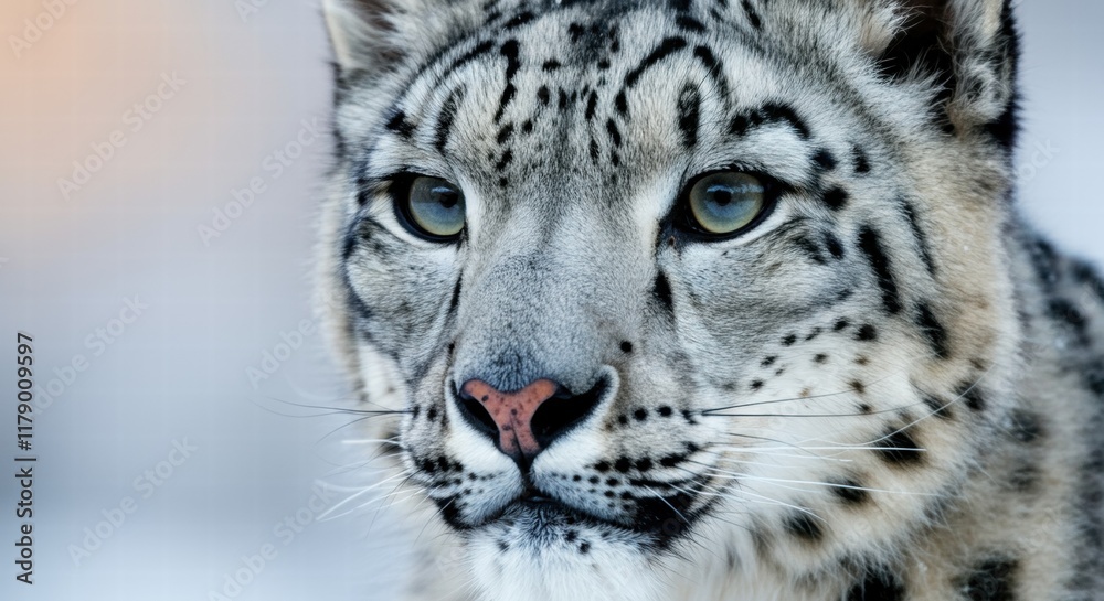 Close-up of intense snow leopard gaze in natural habitat Close-up of intense snow leopard gaze in natural habitat
