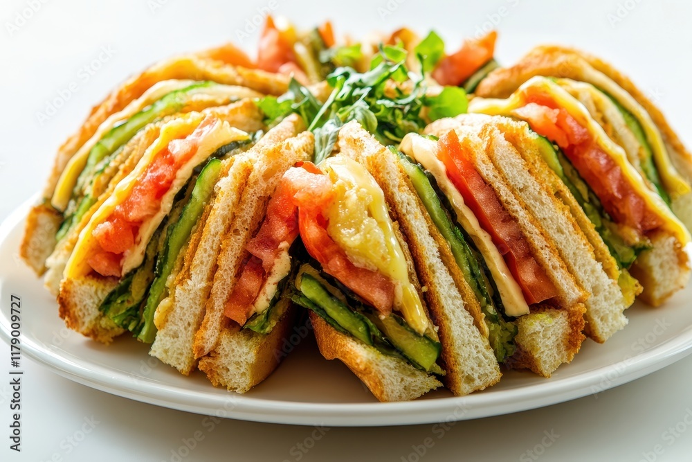 Circular Club Sandwich Platter, Restaurant, Food, Garnish Circular Club Sandwich Platter, Restaurant, Food, Garnish