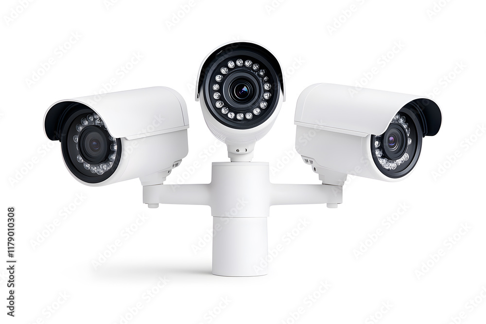 White security camera cut out, isolated on white background White security camera cut out, isolated on white background