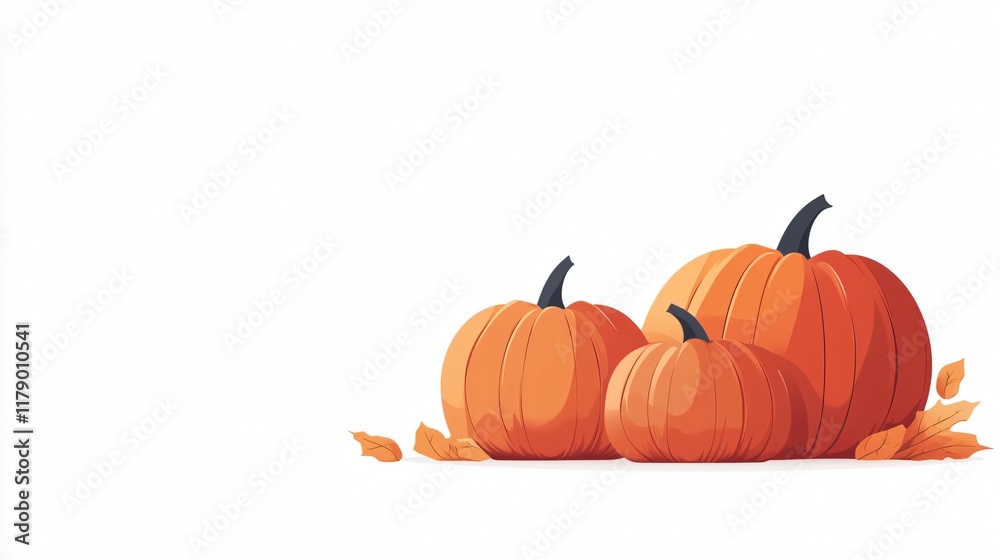 Obraz premium Vibrant Autumn Harvest: Three Pumpkins Amidst Fallen Leaves