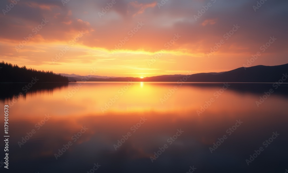 Serene sunset over tranquil lake Serene sunset over tranquil lake