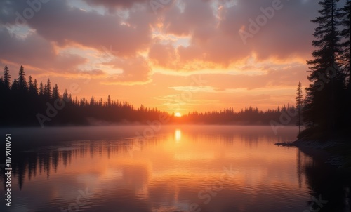 Serene sunset over a tranquil lake