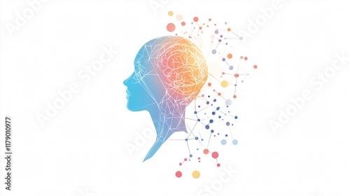 Wallpaper Mural Abstract Woman Silhouette with Brain and Network Connections Torontodigital.ca