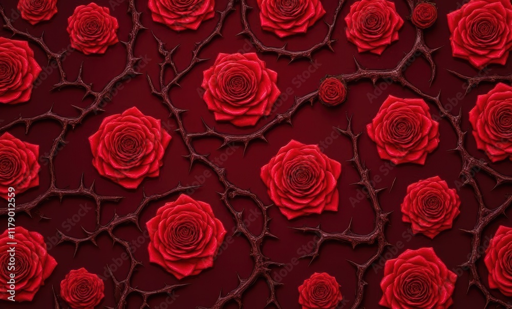 Elegant red roses with thorny branches Elegant red roses with thorny branches