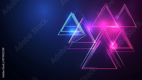 Abstract Neon Triangles Glowing Brightly in Dark Space
