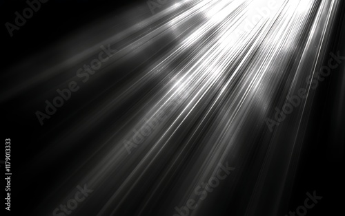 Bright light rays beam on black background.