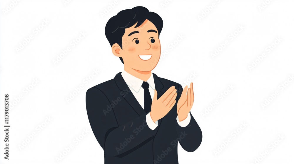 A businessman claps his hands in appreciation, showing support and celebration.