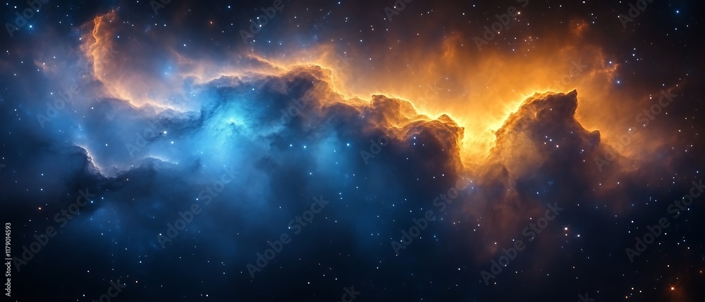 Fototapeta premium Cosmic Nebula Blue and Orange Gaseous Clouds.