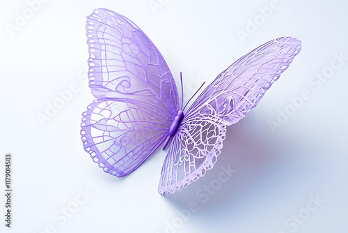 Intricate purple butterfly resting gently on a white background, showcasing elegance. photo