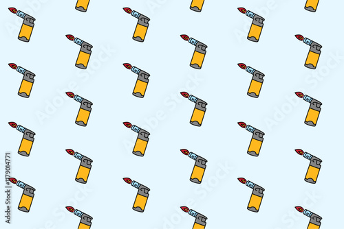 gas torch lighter with flame colorful doodle seamless pattern on blue background. retro blow torch with fire background. portable gas torch wallpaper. pattern background with fire torch for adventure