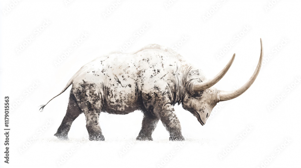 Fototapeta premium Majestic Arsinoitherium: A Prehistoric Giant Roaming the Ancient Landscapes