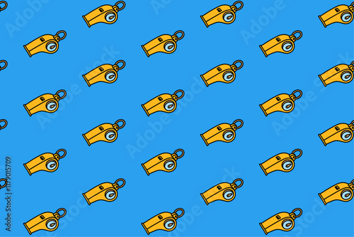 emergency whistle with compass colorful doodle seamless pattern on blue background. retro whistle accessory background. outdoor whistle pattern wallpaper. pattern background with whistle for adventure photo