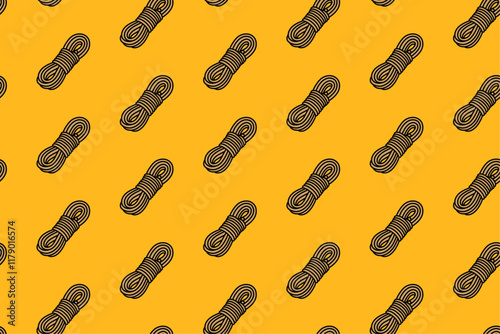 hank of kernmantle colorful doodle seamless pattern on yellow background. retro outdoor kernmantle background. hank of rope pattern wallpaper. pattern background with kernmantle for adventure