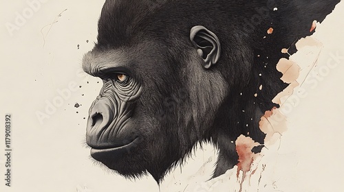 Intriguing Gorilla Portrait: A Watercolor and Ink Illustration AI Generated photo