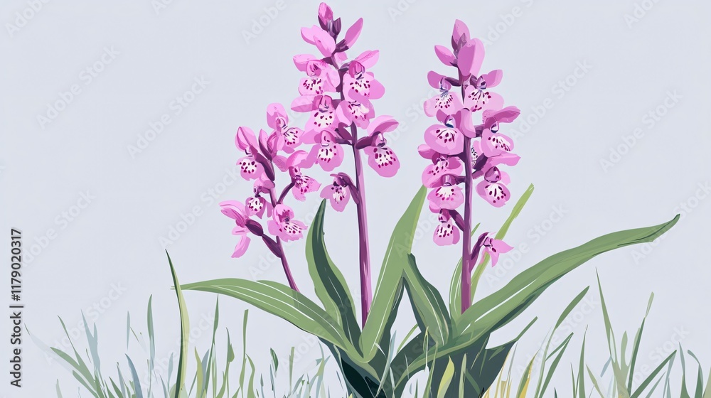 Fototapeta premium Pink Orchids in Bloom: A Botanical Illustration