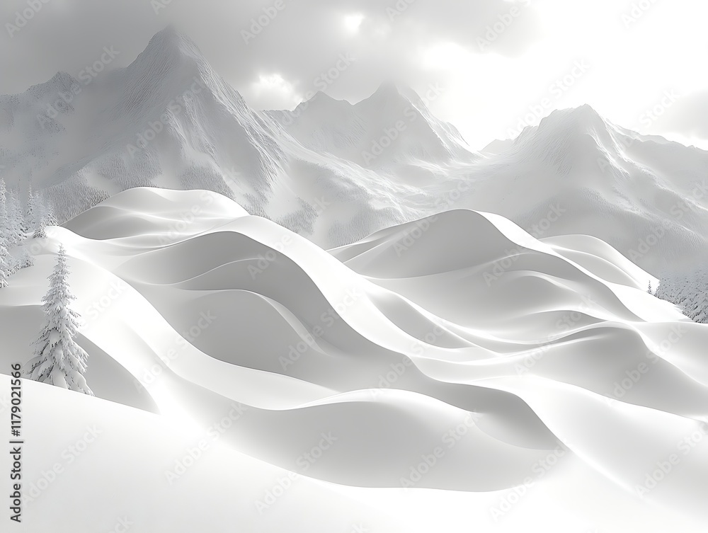 Fototapeta premium Snowy mountain range, winter landscape.