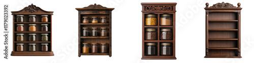Beautifully crafted antique wooden shelving units with intricate carvings and details perfect for displaying and storing a collection of vintage items books or decor in a classic