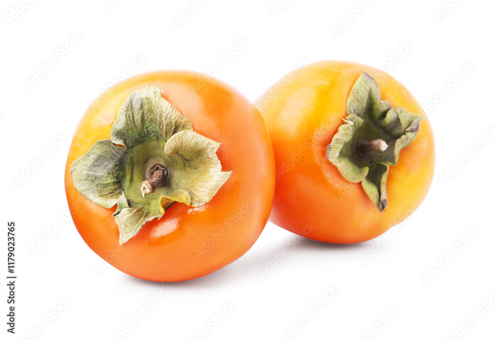 Delicious ripe juicy persimmons isolated on white Delicious ripe juicy persimmons isolated on white
