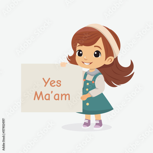 Respectful Girl Holding 'Yes Ma'am' Sign for Teaching Manners