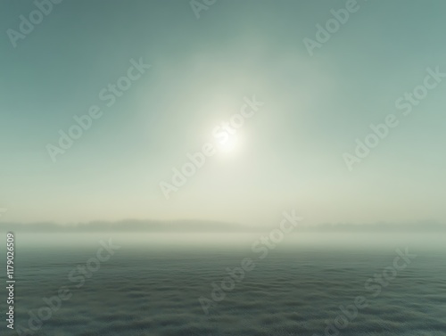 Misty sunrise over calm water. photo