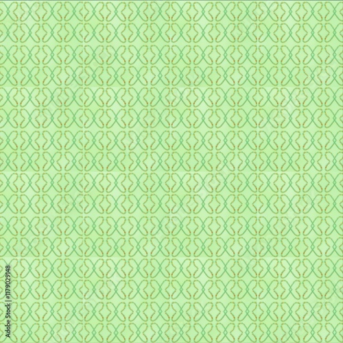 Digitally generated image: Intricate abstract pattern with intertwined chains forming symmetrical shapes against a soft green background. Perfect for wallpaper, textile, or decorative design projects