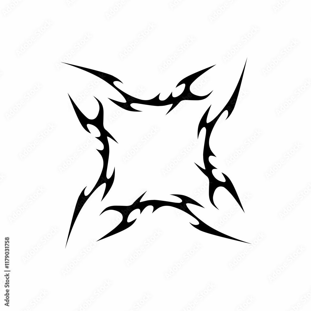Abstract tribal design vector with sharp, symmetrical curves forming a dynamic square shape. Ideal for tattoo art, logo designs, stickers, and digital illustrations Abstract tribal design vector with sharp, symmetrical curves forming a dynamic square shape. Ideal for tattoo art, logo designs, stickers, and digital illustrations