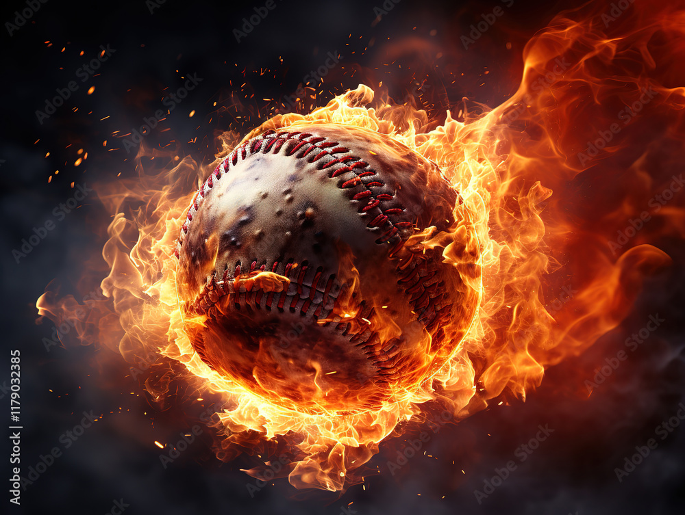 Incredible Fiery Baseball in Dramatic Flaming Motion Incredible Fiery Baseball in Dramatic Flaming Motion
