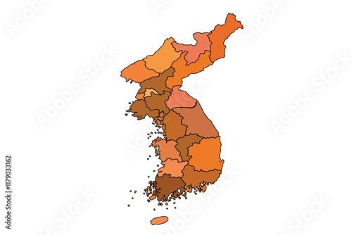 Vector illustration of Korea map in Earth tones isolated on white background.