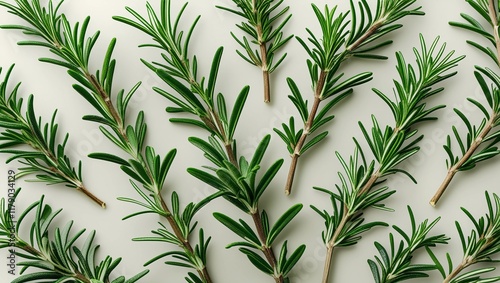 Fresh Rosemary Branches on Light Textured Background - Top View