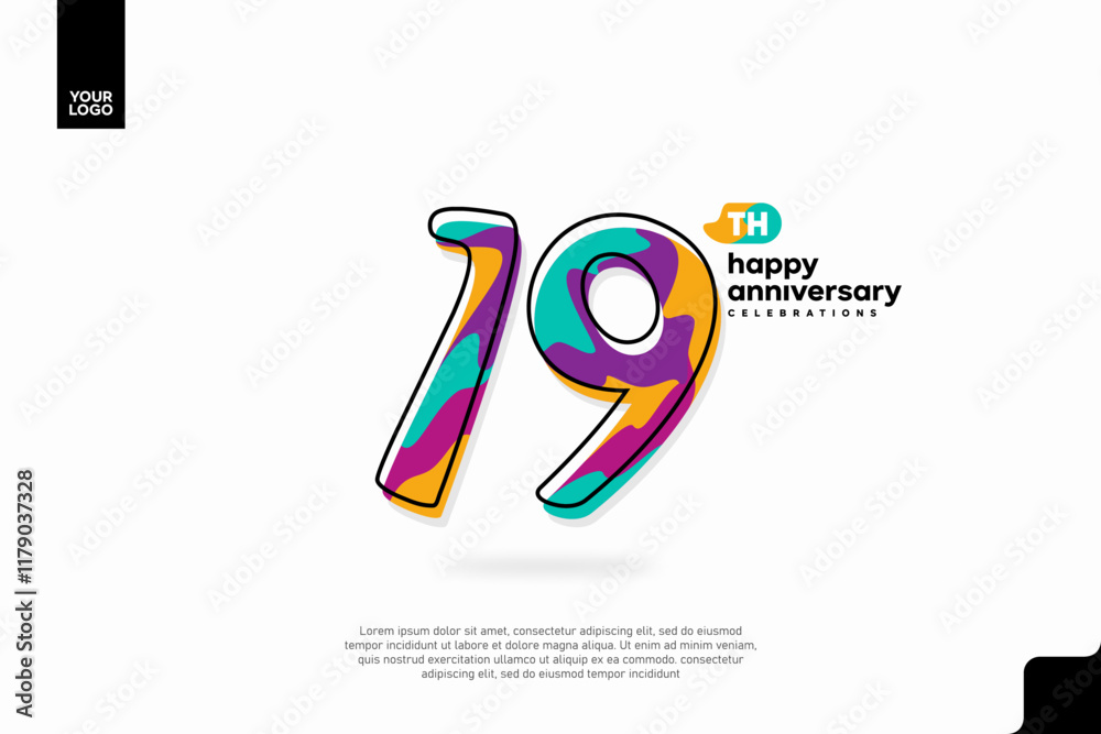 Fototapeta premium Number 19 logo icon design, 19th birthday logo number, anniversary 19
