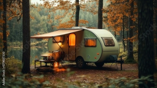 Camping trailer in nature photo