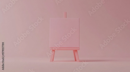 Pink easel with blank canvas against pink background.