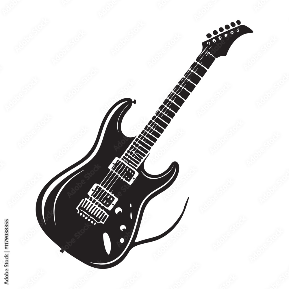 Naklejka premium Electric Guitar Silhouette Vector Illustration, Solid White Background.