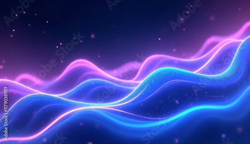 Abstract blue and purple liquid wavy shapes futuristic banner. Glowing retro waves vector background