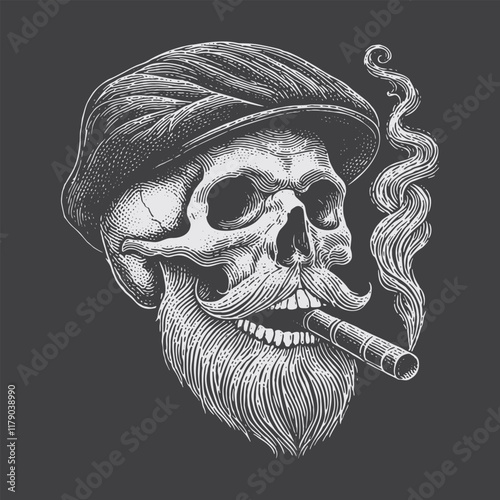 Skull smoking a cigar wearing a flat cap.