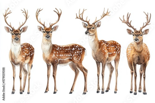 Illustration of four deer showcasing different poses and features. photo