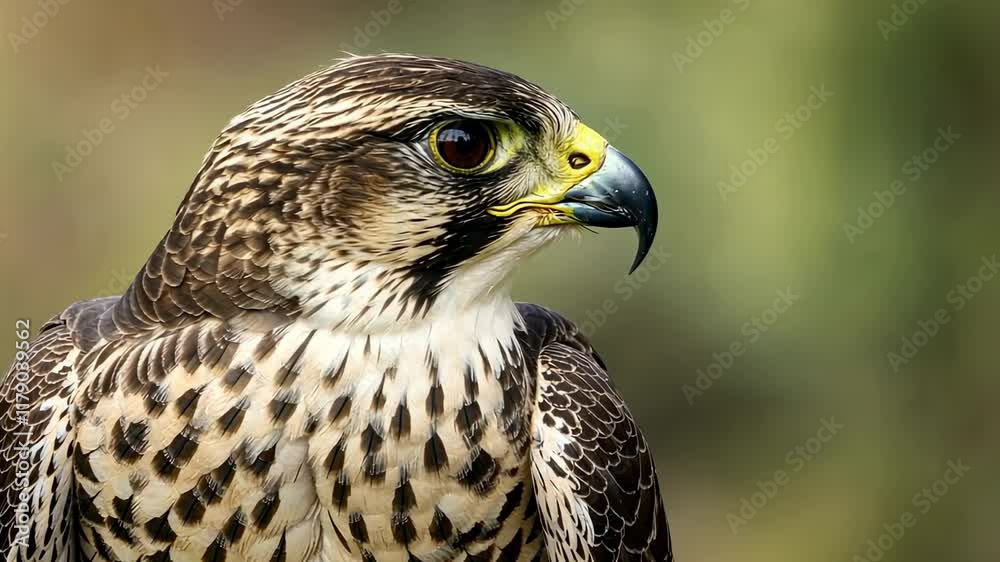Majestic falcon observes surroundings in pristine nature closeup sequence Majestic falcon observes surroundings in pristine nature closeup sequence