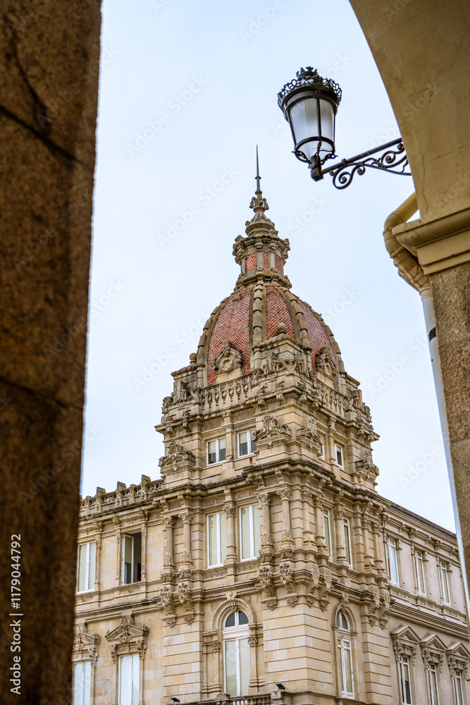 Historic City Hall in Praza de Maria Pita, main Square in La Coruna, Galicia - Spain