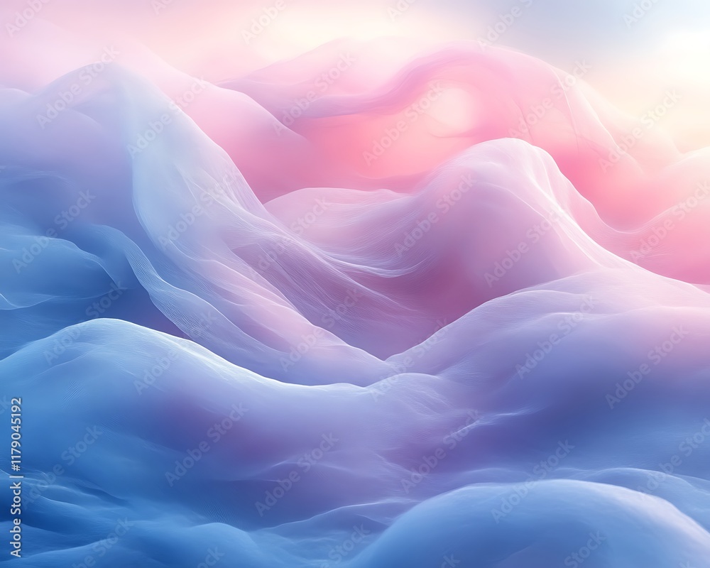 Obraz premium Dreamlike pastel blue and pink flowing fabric waves.