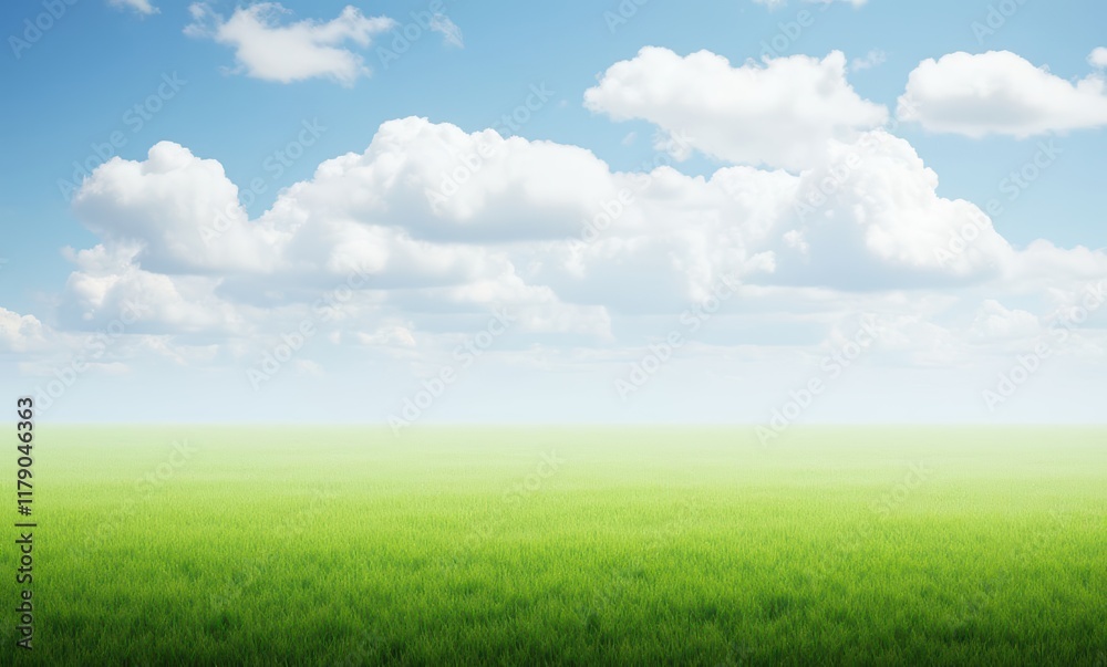 Vast green meadow under blue sky Vast green meadow under blue sky