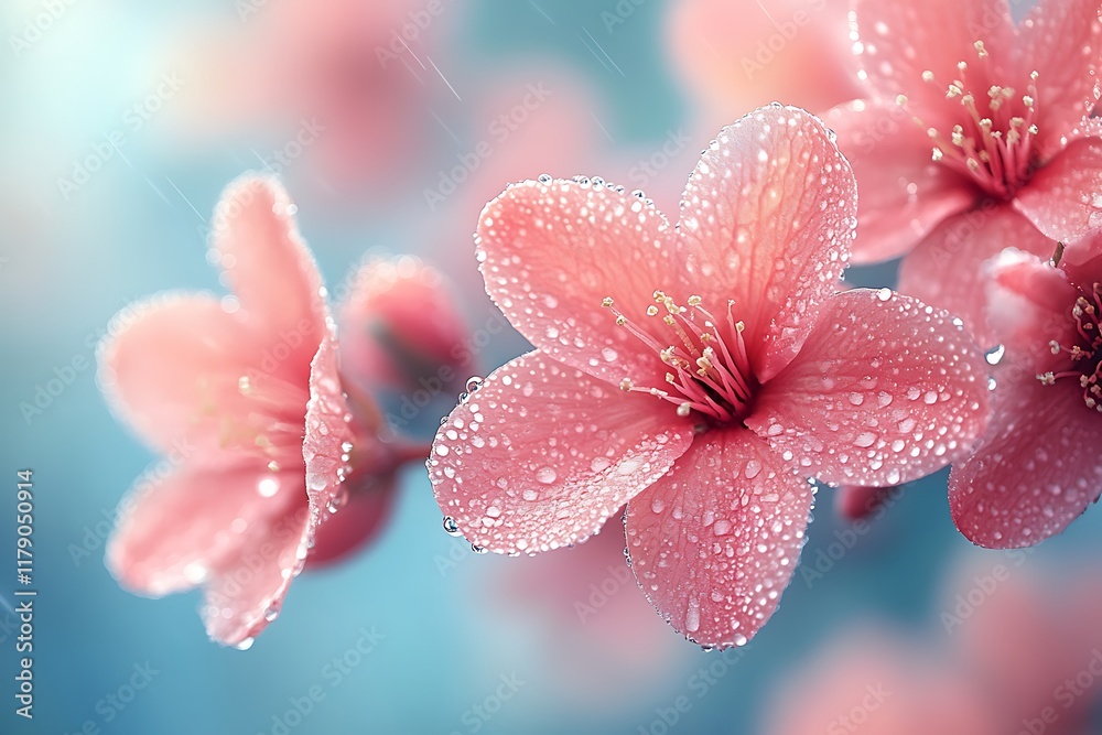 Pink Flowers Dew Drops Rain Soft Bloom Pink Flowers Dew Drops Rain Soft Bloom