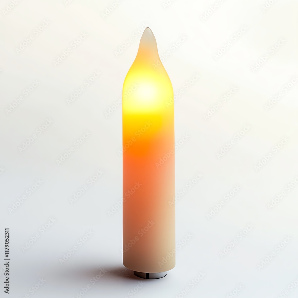 LED candle glowing softly with warm light, isolated on a white background. LED candle glowing softly with warm light, isolated on a white background.