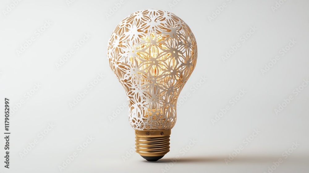 Decorative light bulb with intricate floral patterns on a white isolate background Decorative light bulb with intricate floral patterns on a white isolate background