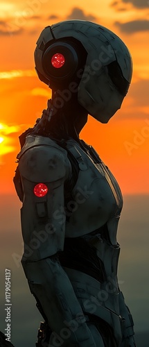 Futuristic robot at sunset. photo