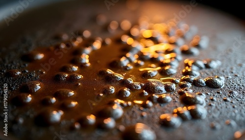 Texture and bubbles on a sizzling pan photo